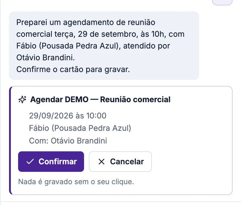 Cartão de confirmação do MagnoCopi, com os botões Confirmar e Cancelar